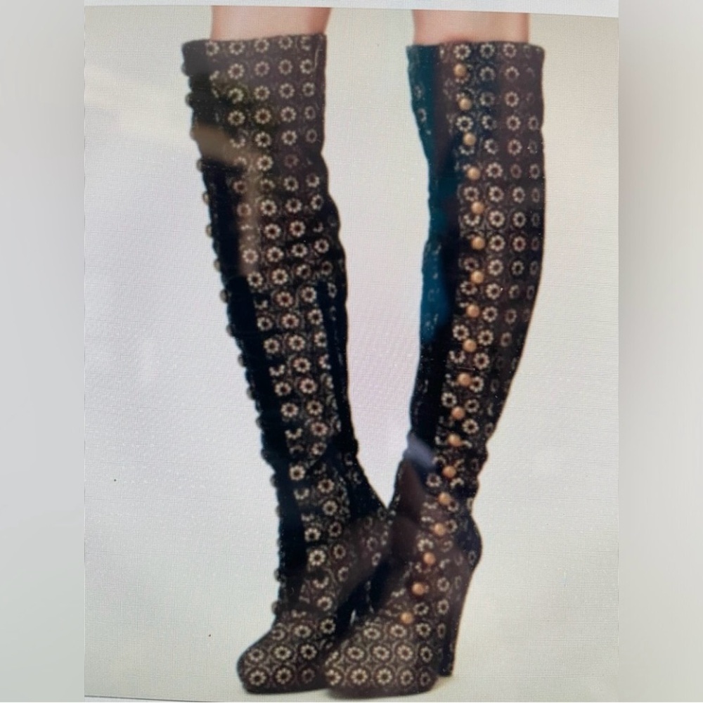 Jeffrey Campbell for Free People Crochet Battalion Knee High Healed boots sz 7.5